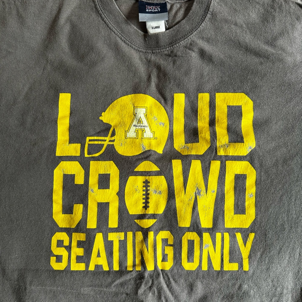App State Football Gray T-Shirt with Yellow “Loud Crowd Seating Only” XL